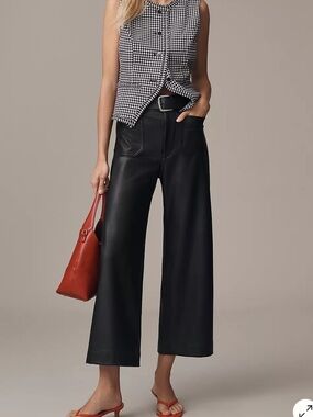 Maeve Colette Black Faux Leather Cropped Wide-Leg Pants